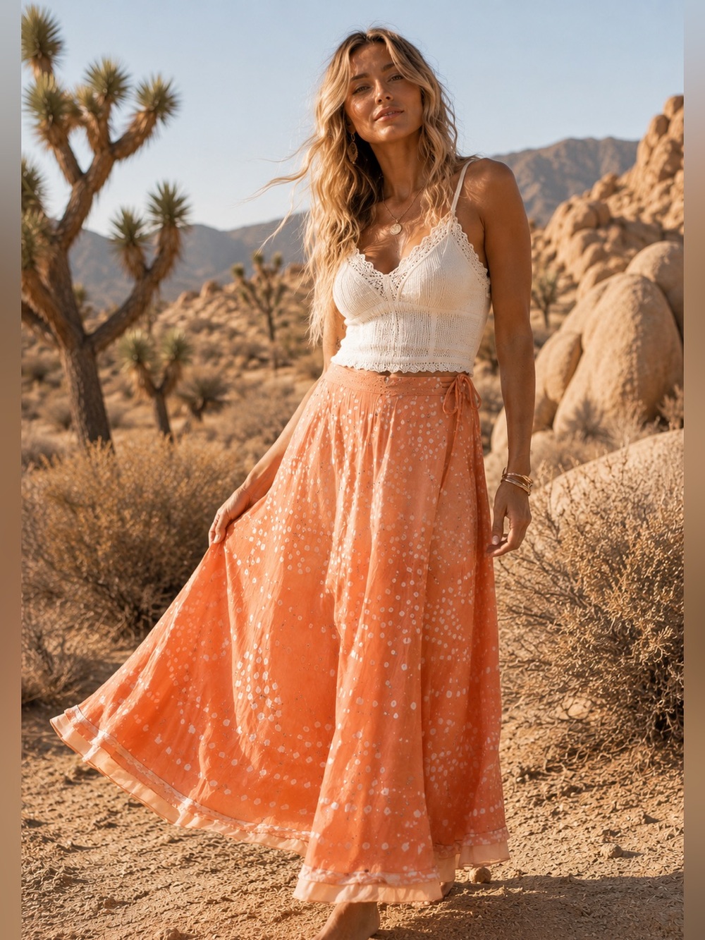 Xoxo Orange Sparkle Boho Chic Drawstring Skirt. Small